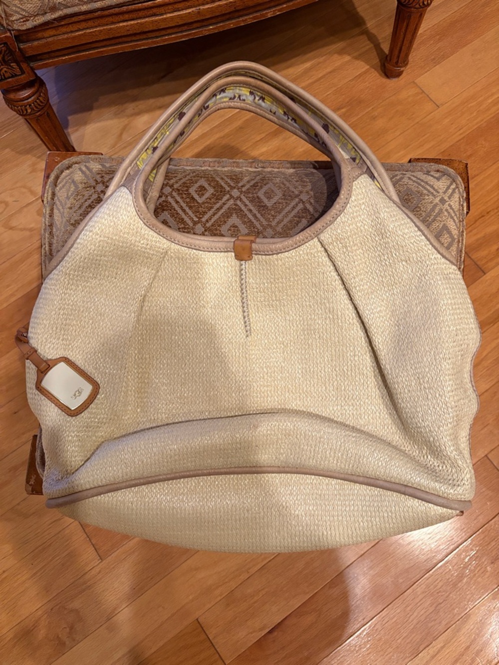 UGG Cream Woven Tote with Tan Leather Trim